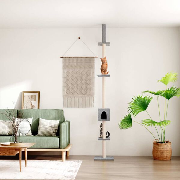 vidaXL Draskyklė katėms iki lubų, &scaron;viesiai pilka, 250,5&ndash;276,5cm