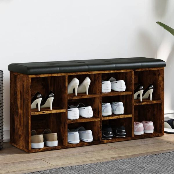 vidaXL Batų suoliukas, dūminio ąžuolo, 102x32x50cm, apdirbta mediena