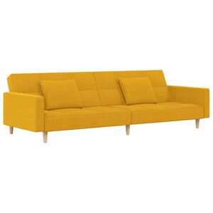 vidaXL Dvivietė sofa-lova su dvejomis pagalvėmis, geltona, audinys