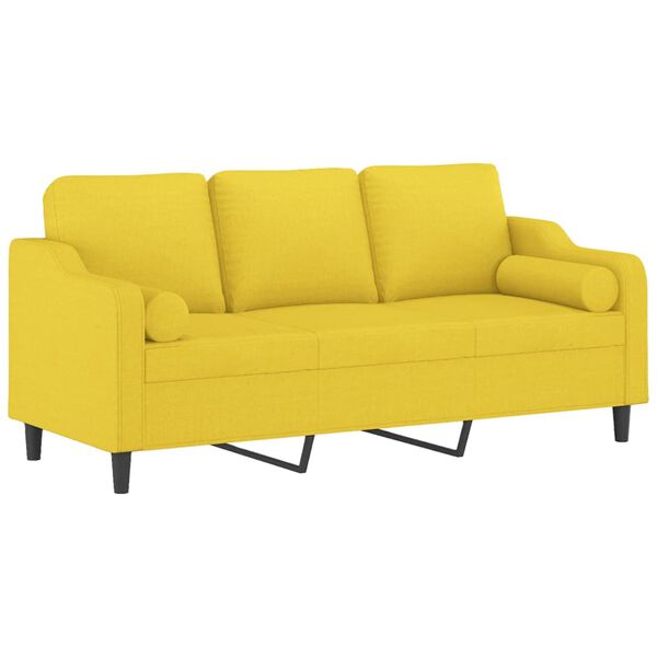 vidaXL Trivietė sofa su pagalvėlėmis, &scaron;viesiai geltona, 180cm, audinys