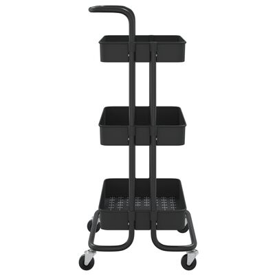 vidaXL Virtuvės vežimėlis, 3 aukštų, juodas, 42x35x85cm, geležis/ABS