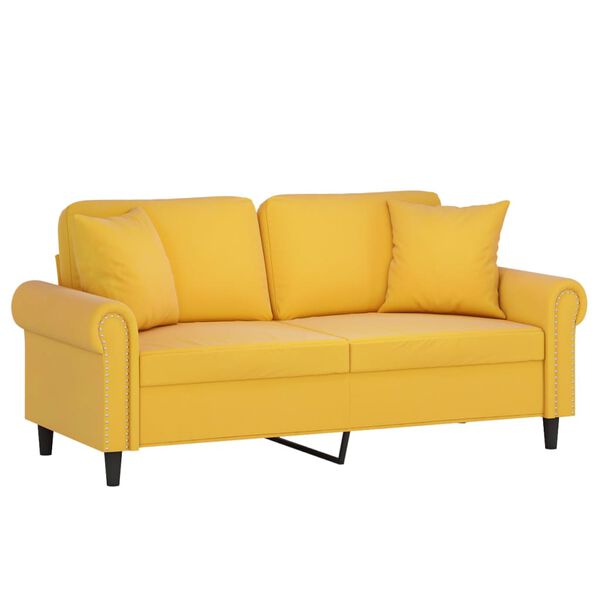 vidaXL Dvivietė sofa su pagalvėmis, &scaron;viesiai geltona, 140cm, aksomas
