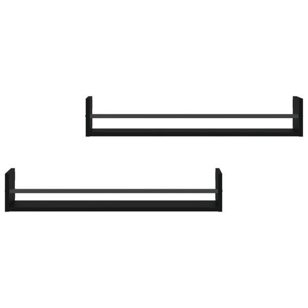 vidaXL Sieninės lentynos su skersiniais, 2vnt., juodos, 80x16x14cm