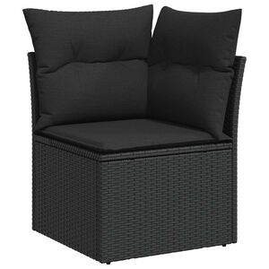 vidaXL Sodo kampinė sofa su pagalvėlėmis, juodas polirotangas