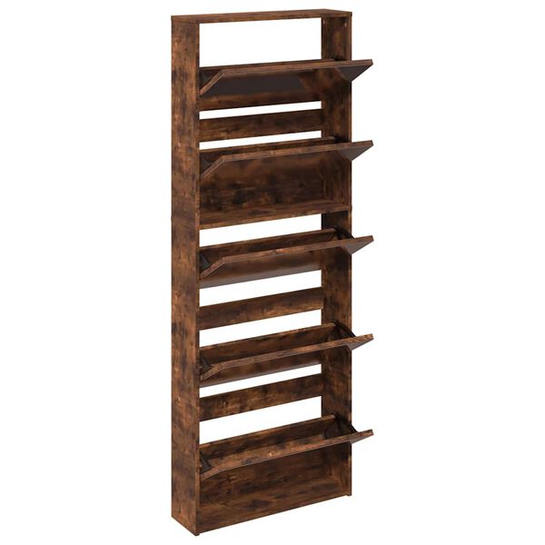 vidaXL Batų spintelė su veidrodžiu, 5 auk&scaron;tų, dūminė, 63x17x169,5cm