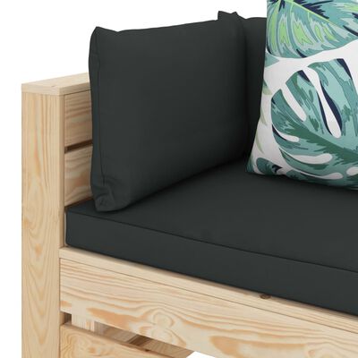 vidaXL Kampinė sodo sofa iš palečių su gėlėtomis pagalvėmis, mediena