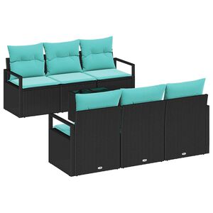 vidaXL Sofos komplektas su pagalve 7 pcs Juoda ir turkio poliratanas