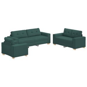 vidaXL Sofa 3 vnt. Tamsiai žalia Lino mi&scaron;inio audinys