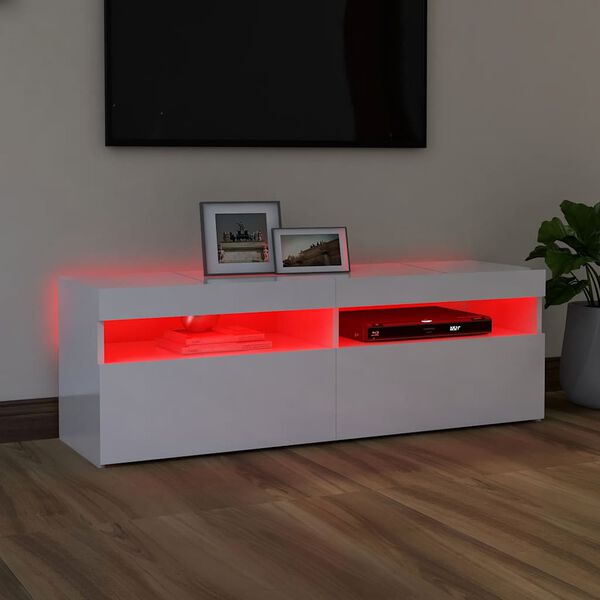 vidaXL TV spintelė su LED apšvietimu, balta, 120x35x40cm, blizgi