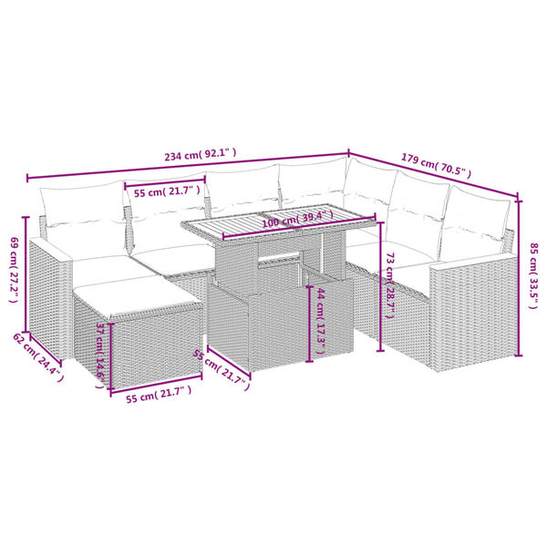 vidaXL Sofos komplektas su pagalvėlėmis, 8 dalių, juodas, poliratanas