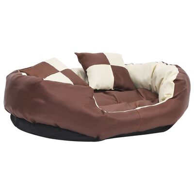 vidaXL Dvipusė skalbiama pagalvė šunims, ruda ir kreminė, 85x70x20cm