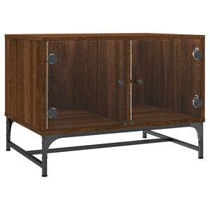 vidaXL Kavos staliukas su stiklinėmis durelėmis, rudas, 68,5x50x50cm