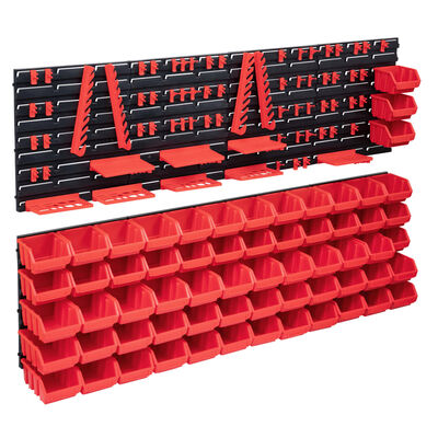 vidaXL Sandėliavimo dėžių rinkinys, 141 dalies, raudonas ir juodas