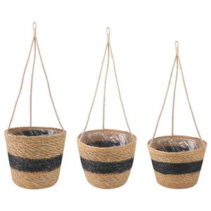 vidaXL Jūros žolės augalų krep&scaron;iai 3 pcs Natūrali ir juoda &Oslash;26 x 19 cm