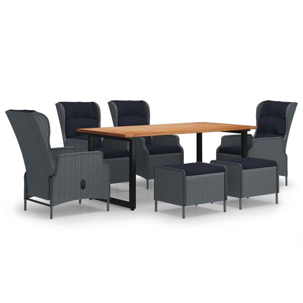 vidaXL Sodo komplektas su pagalvėlėmis, 7 dalių, pilkas, poliratanas