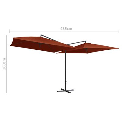 vidaXL Dvigubas skėtis su plieniniu stulpu, terakota, 250x250cm