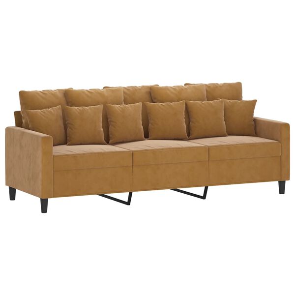 vidaXL Trivietė sofa su pakoja, rudos spalvos, 180cm, aksomas