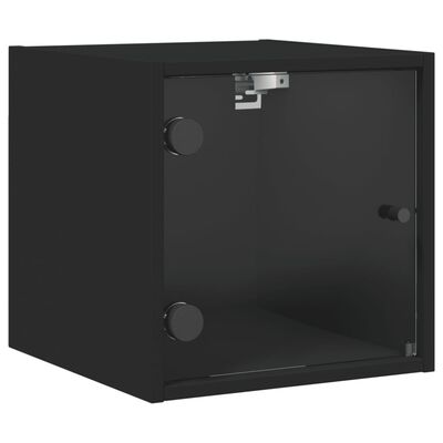 vidaXL Naktinė spintelė su stiklinėmis durelėmis, juoda, 35x37x35cm