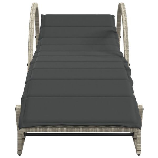 vidaXL Saulės gultas su čiužinuku, pilkas, 60x199x42cm, poliratanas