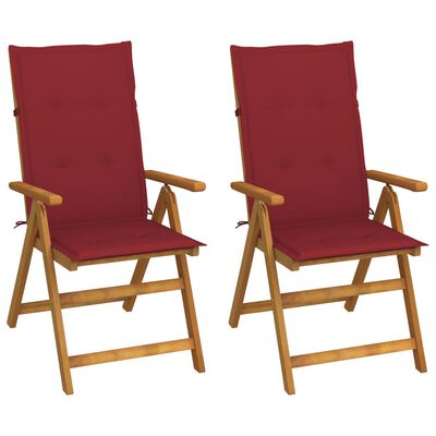 vidaXL Atlošiamos sodo kėdės su pagalvėmis, 2vnt., akacijos masyvas