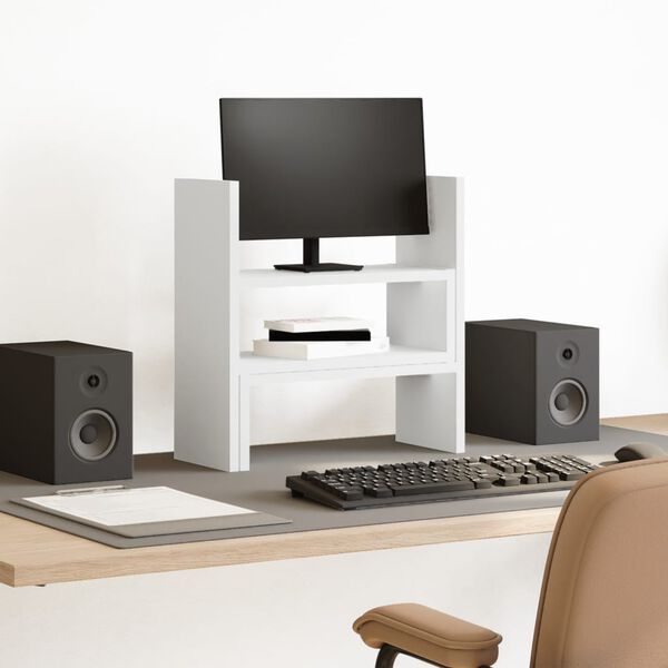 vidaXL Ra&scaron;omojo stalo lentyna, balta, 40x17x41cm, apdirbta mediena