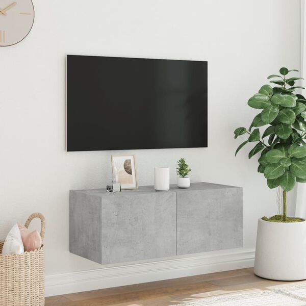 vidaXL Sieninė TV spintelė su LED lemputėmis, betono pilka, 80x35x31cm