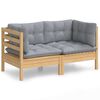 vidaXL Dvivietė sodo sofa su pilkomis pagalvėlėmis, pu&scaron;ies masyvas