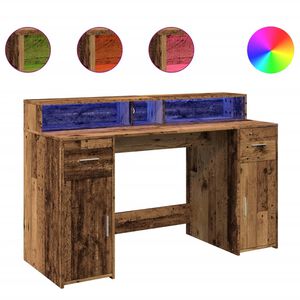 vidaXL Ra&scaron;omasis stalas su LED, pilkas ąžuolo, 140x55x91cm, mediena