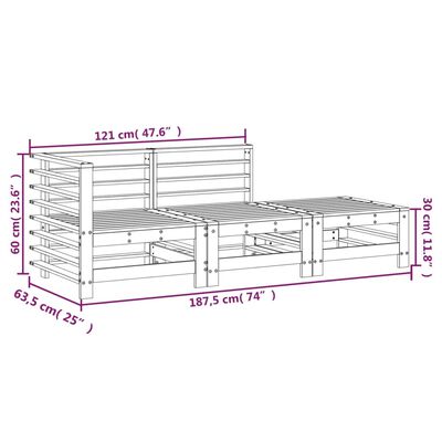 vidaXL Sodo poilsio baldų komplektas, 3 dalių, pilkas, pušies masyvas