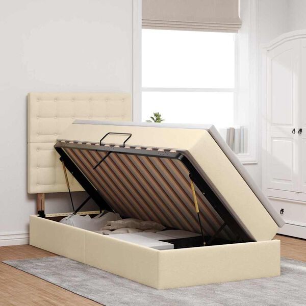 vidaXL Lova su daiktų laikymo vieta ir čiužiniu Kremas 100 x 200 cm