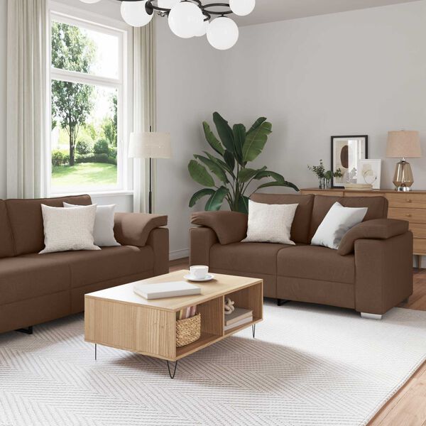 vidaXL Sofa 3 pcs Ruda Lino mišinio audinys