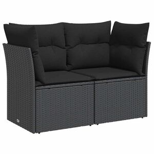 vidaXL Sodo sofa su pagalvėlėmis, dvivietė, juoda, polirotangas