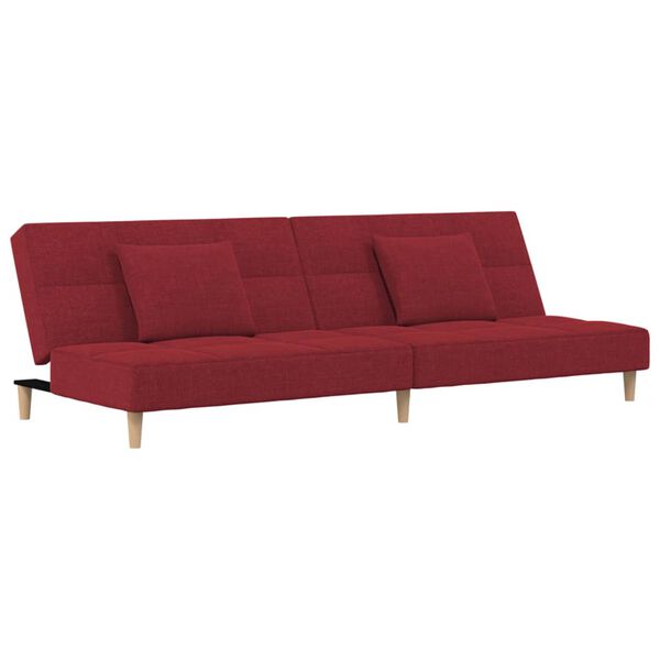 vidaXL Dvivietė sofa-lova su pagalvėmis ir pakoja, vyno, audinys
