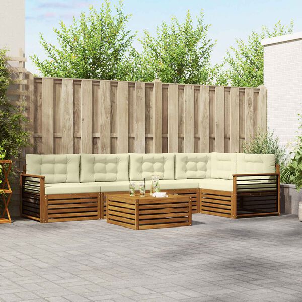 vidaXL Lauko sofos komplektas su pagalve 6 pcs Natūralus ir grietinėlė