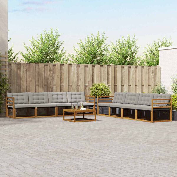 vidaXL Lauko sofos komplektas 9 pcs Natūrali ir &scaron;viesiai pilka