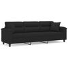 vidaXL Trivietė sofa su pagalvėmis, juoda, 210cm, mikropluo&scaron;to audinys