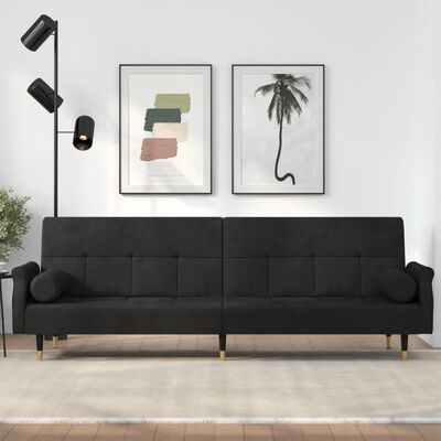 vidaXL Sofa-lova su pagalvėlėmis, juodos spalvos, aksomas