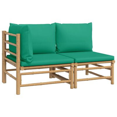 vidaXL Sodo komplektas su žaliomis pagalvėlėmis, 2 dalių, bambukas
