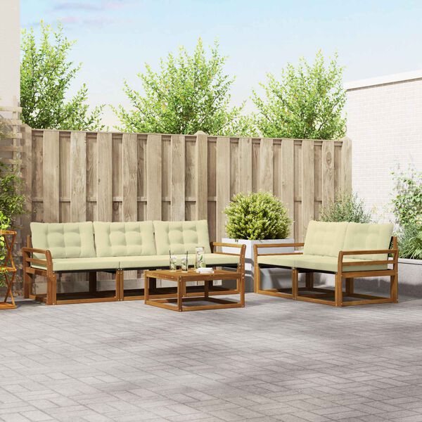 vidaXL Lauko sofos komplektas su pagalve 6 pcs Natūralus ir grietinėlė