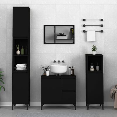 vidaXL Vonios kambario spintelė, juoda, 30x30x190cm, apdirbta mediena