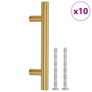 vidaXL Spintelės rankenėlės, 10vnt., auksinės, atstumas tarp skylių 64 mm bendras ilgis 100 mm, nerūdijantis plienas