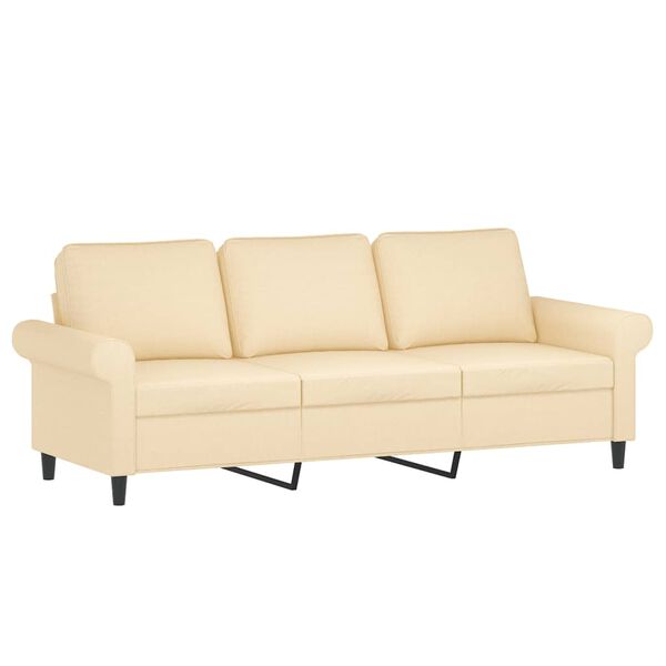 vidaXL Trivietė sofa su pakoja, kreminės spalvos, 180cm, audinys