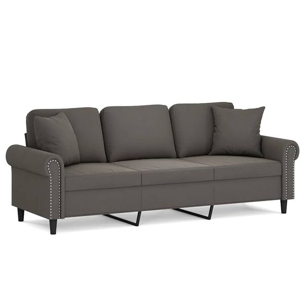 vidaXL Trivietė sofa su pagalvėmis, tamsiai pilka, 180cm, aksomas