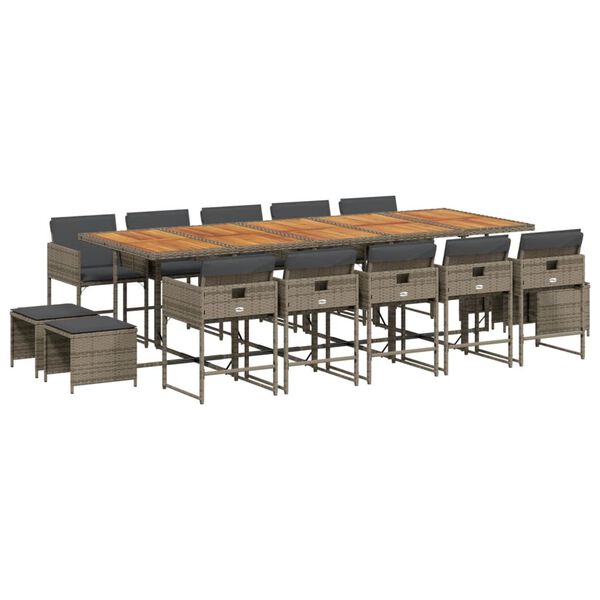 vidaXL Sodo komplektas su pagalvėlėmis, 15 dalių, pilkas, poliratanas