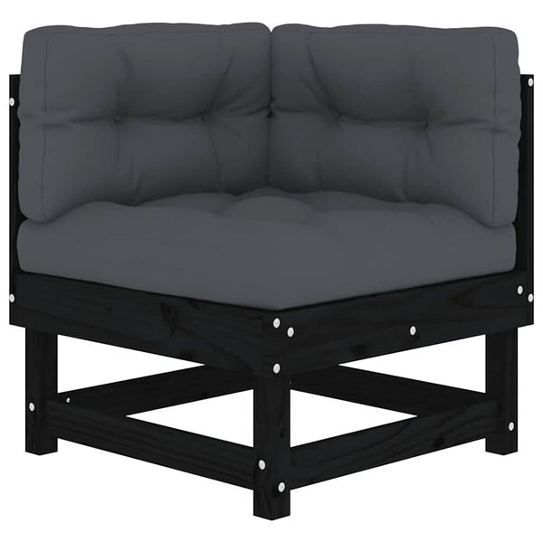 vidaXL Kampinė sofos dalis su pagalvėlėmis, juoda, pu&scaron;ies masyvas