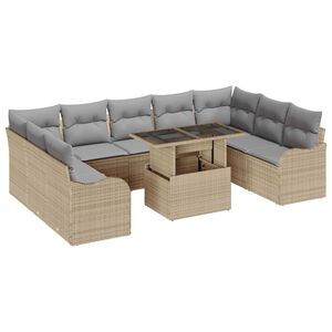 vidaXL Sodo Sofų Rinkinys su pagalve 10 pcs Smėlio Poli ratanas