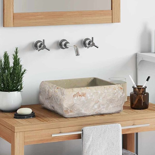 vidaXL Praustuvas, kreminės spalvos, 30x30x13cm, marmuras