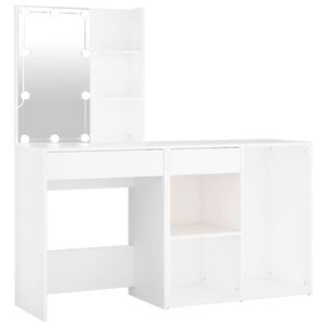 vidaXL Kosmetinis staliukas su LED ir spintele, baltas, mediena