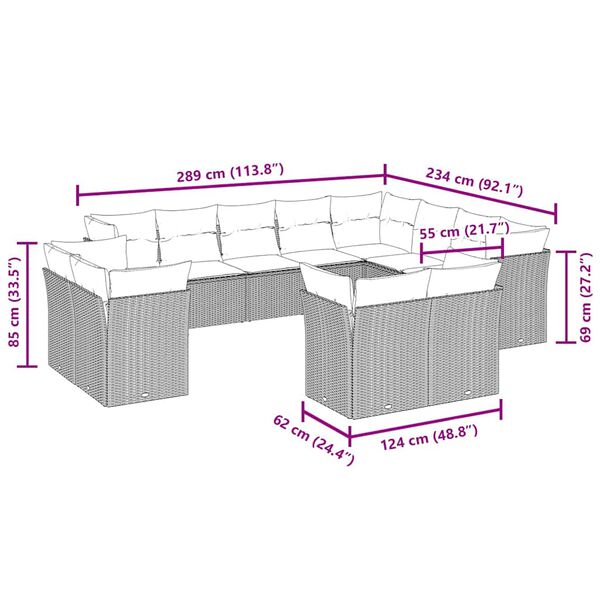 vidaXL Sodo komplektas su pagalvėlėmis, 12 dalių, rudas, poliratanas