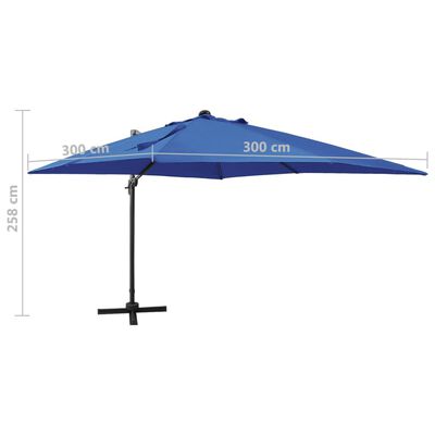 vidaXL Gembinis skėtis su stulpu ir LED lemputėmis, mėlynas, 300cm